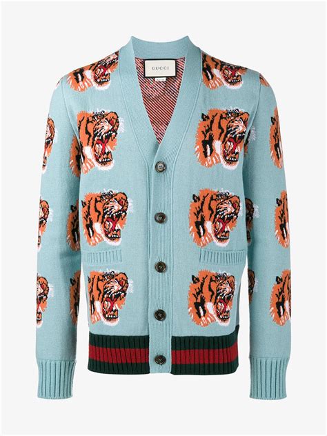 gucci cardigan tiger on bck|Gucci tiger jacquard cardigan.